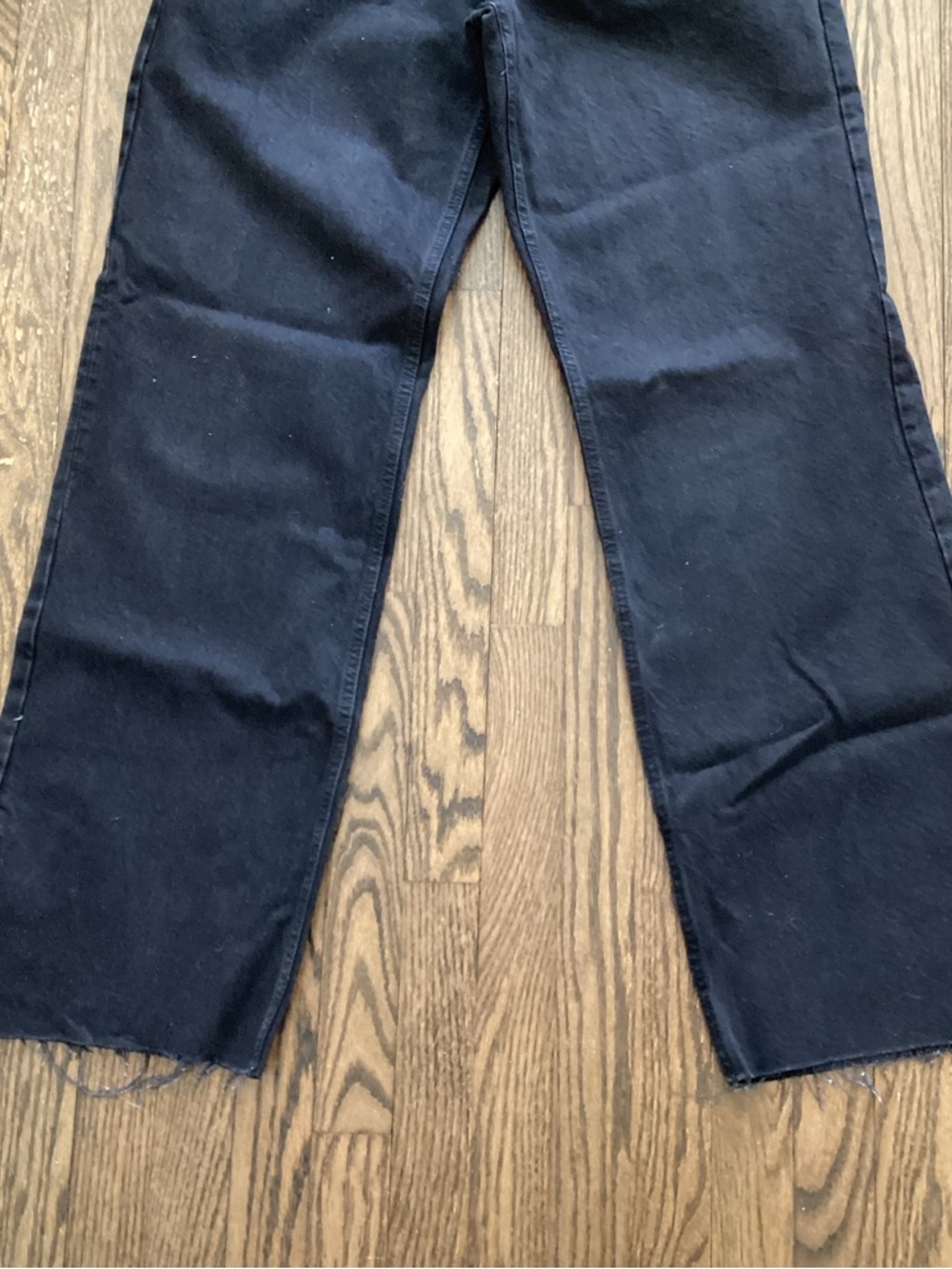 Zara Black Denim High-Rise Wide Leg Full Length Jeans Raw Hem Size 10 - Picture 4 of 13